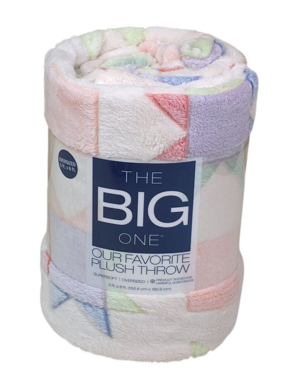 The Big One Oversized Plush Throw 5 Ft x 6 Ft Pastel Geometric Design Soft